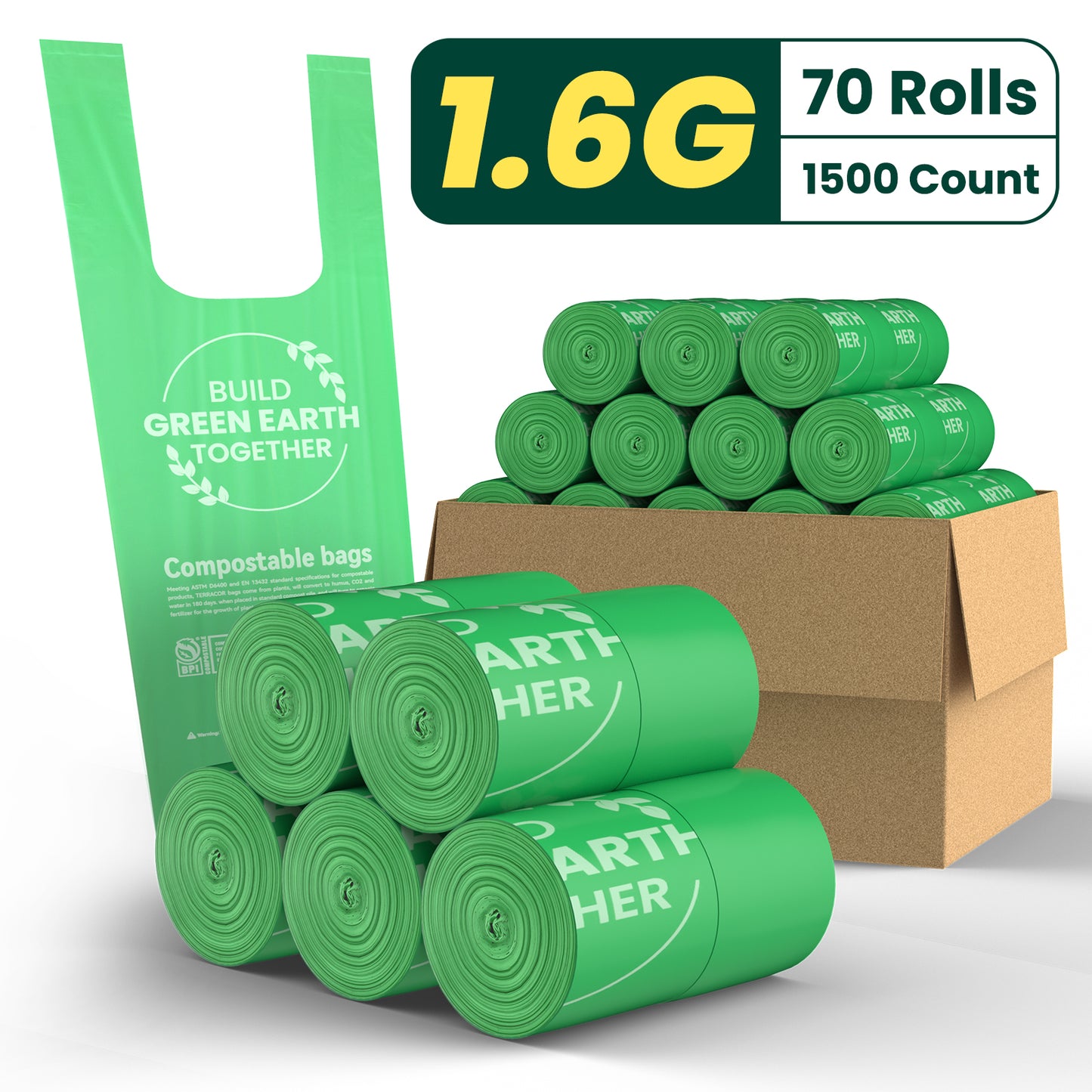 1.6/2.6/3 Gallon - 100% Compostable Handle Tie Bags