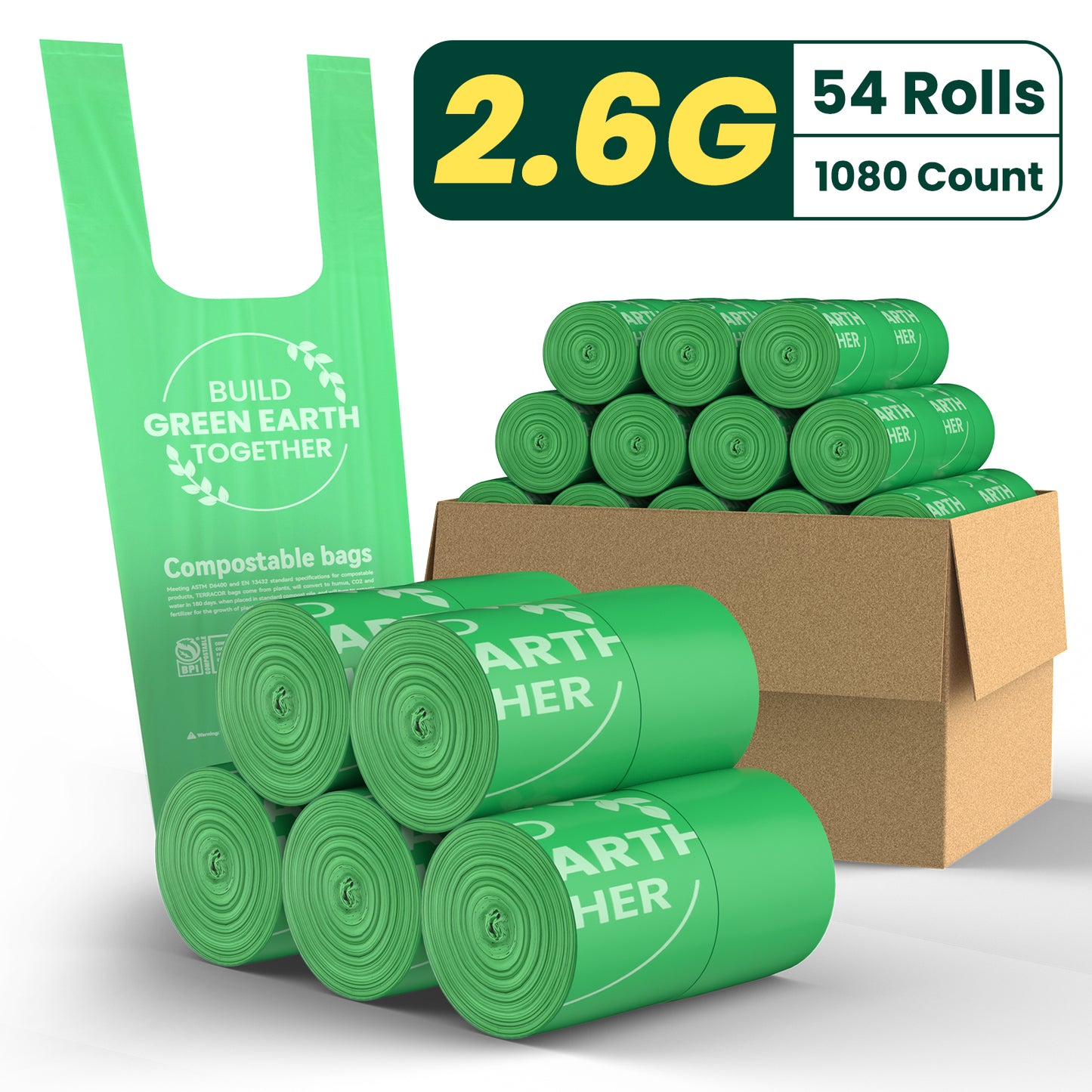 1.6/2.6/3 Gallon - 100% Compostable Handle Tie Bags