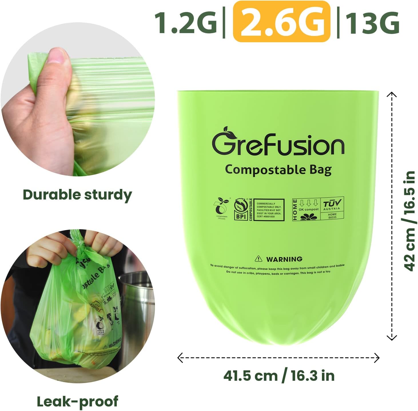 2.6 Gallon compostable garbage bags